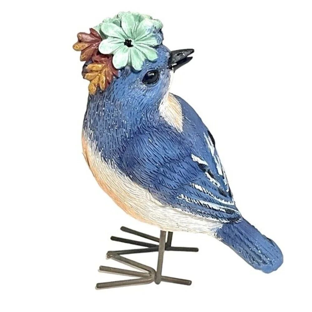 Gorgeous Carved and Painted Polyresin Bluebird with Metal Feet - Picture 3 of 4